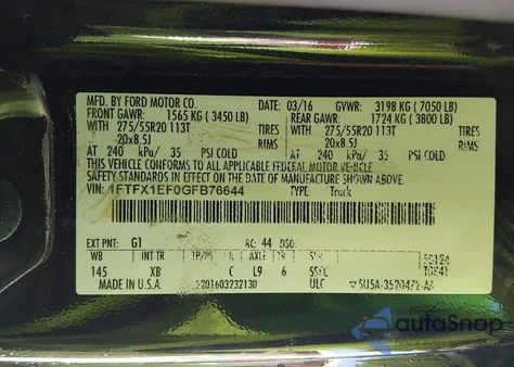 2016 Ford F-150 Xlt из США, поврежденный, VIN 1FTFX1EF0GFB76644